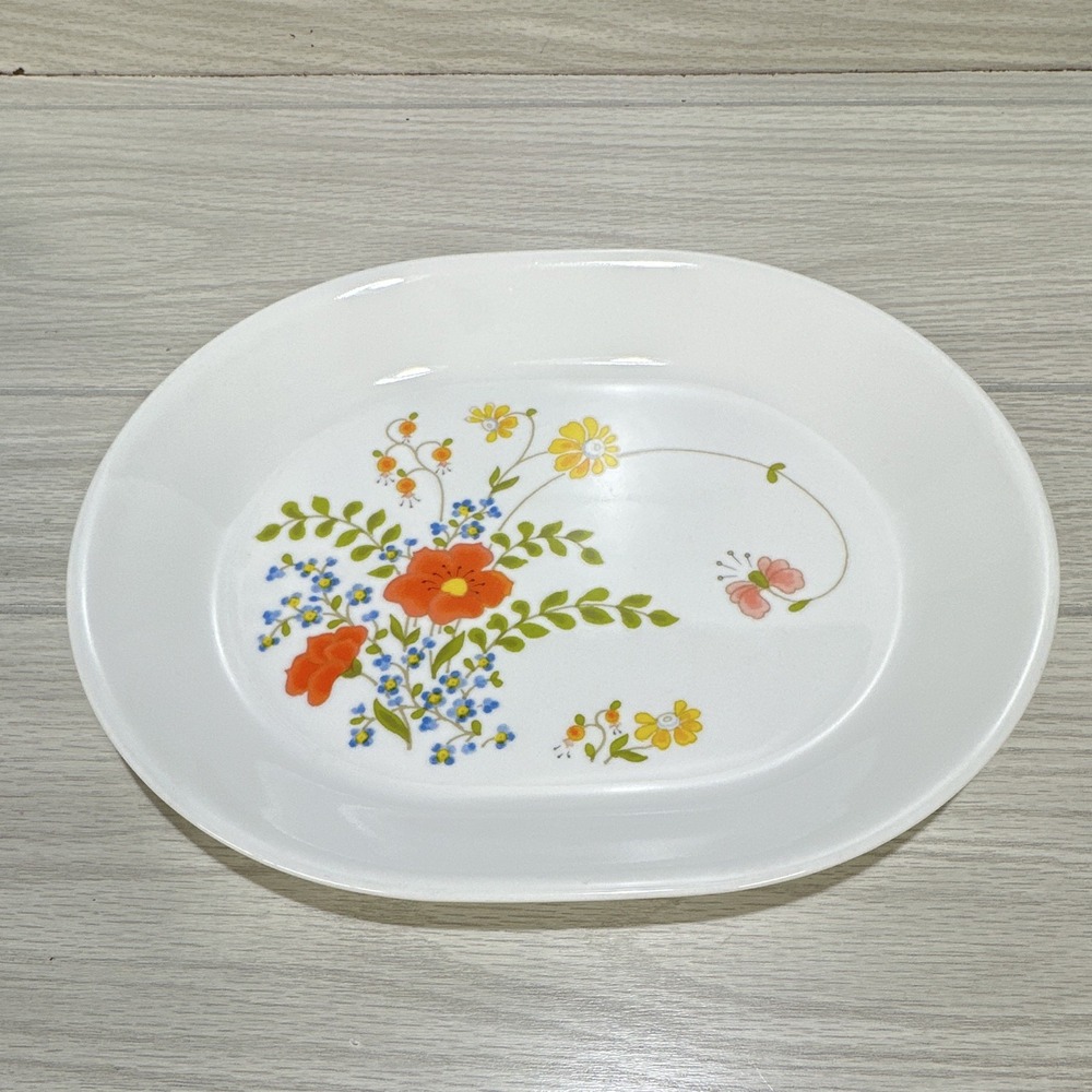 Corelle Oval Floral 12x10" Platter White Pressed Glass Glossy Vintage 1970s USA